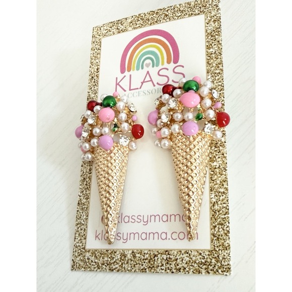 Klassy Network Jewelry - KLASS‎ NWT Colorful Sweet Treat Ice Cream Large Studs Earrings w Pearls Crystals